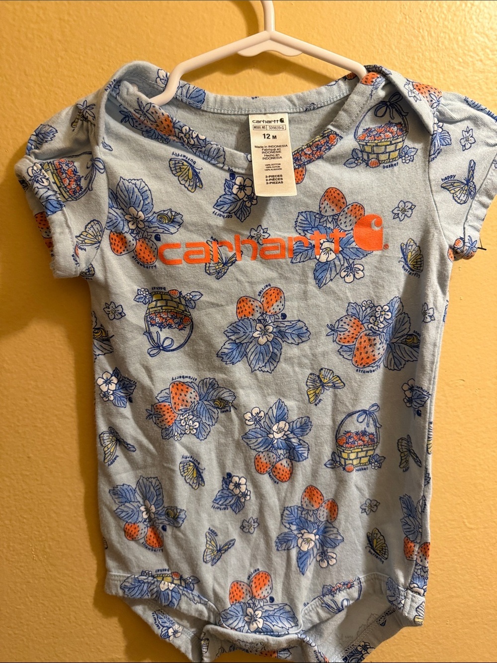 Carhartt Baby Girls' Light Blue Floral Logo Bodysuit